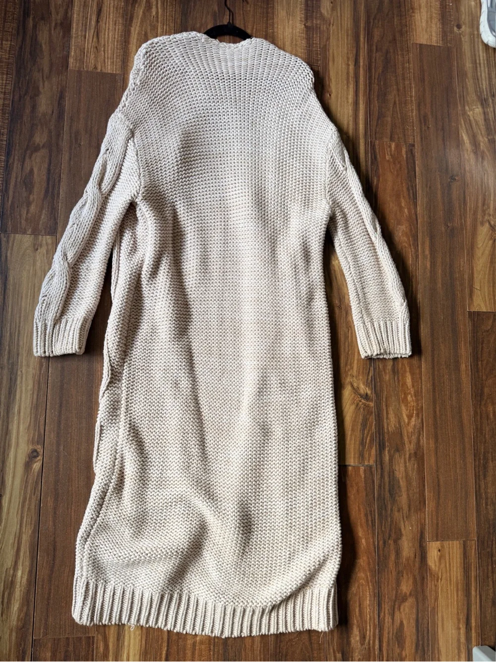 Free people beige midi open sweater cardigan kimono chunky cable knit sweater M